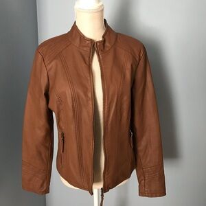 Kaari Blue Light Brown Faux Leather Moto Jacket Size L
